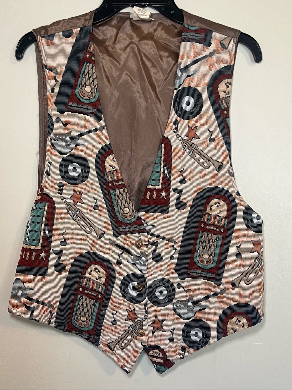 Vintage Backroad Blues Men's Music-Print Vest in Brown & Multicolor